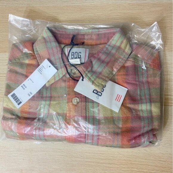 Urban Outfitters | BDG Vintage Core Flannel Buttondown Shirt New Orange Plaid - Picture 6 of 8